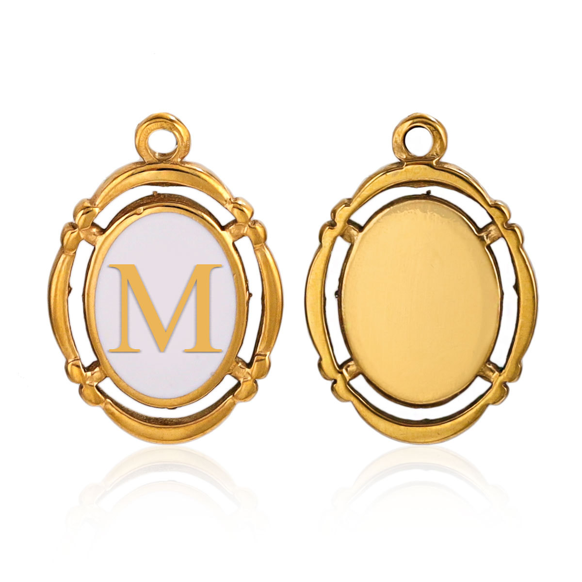 Gold color / 1 Piece Fashionable Retro Style Oval Letter M Shape Stainless Steel  Gold Color Women's Pendant Picture13